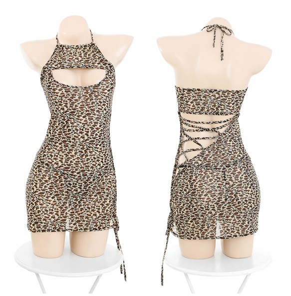 FEE ET MOI Sexy Leopard Print Hollow Bandage Dress (Leopard Print)